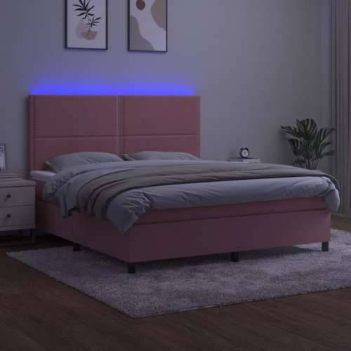 Krevet box spring s madracem LED ružičasti 160x200cm baršunasti - Ružičasta 160 x 200 cm Obično s čavlima Cijena