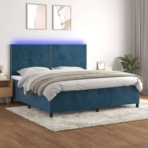 Krevet box spring s madracem LED tamnoplavi 200x200 cm baršun - Tamno plava 200 x 200 cm Obično s čavlima Cijena