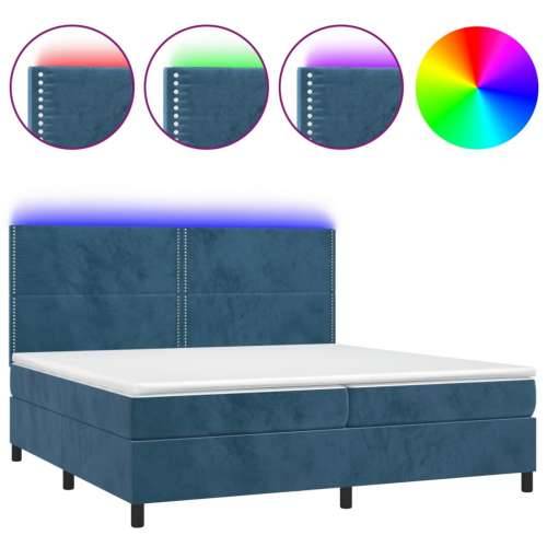 Krevet box spring s madracem LED tamnoplavi 200x200 cm baršun - Tamno plava 200 x 200 cm Obično s čavlima Cijena
