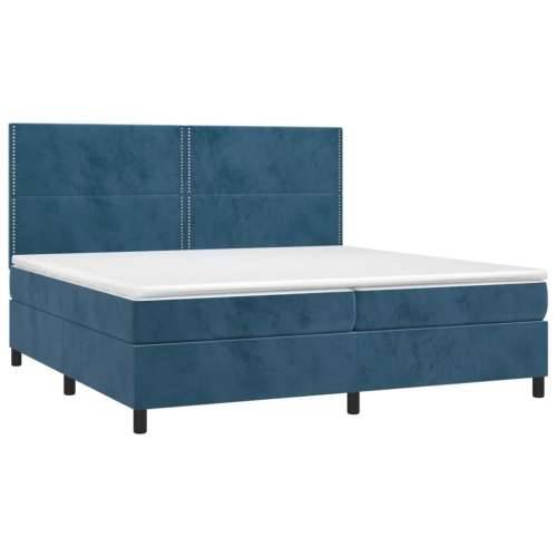 Krevet box spring s madracem LED tamnoplavi 200x200 cm baršun - Tamno plava 200 x 200 cm Obično s čavlima Cijena