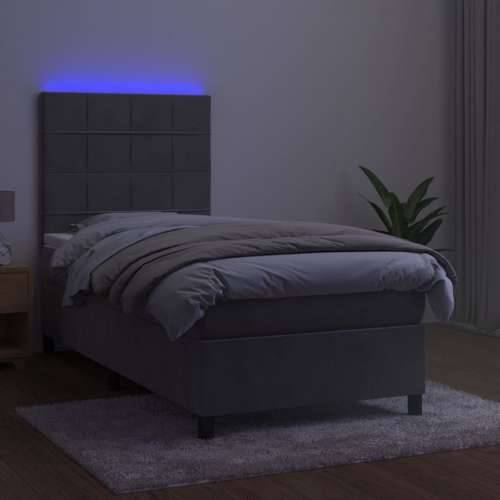 Krevet box spring s madracem LED svjetlosivi 80x200 cm baršun - Svjetlosiva 80 x 200 cm Blok s kvadratima Cijena