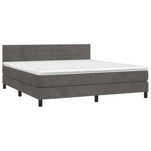 Krevet box spring s madracem LED tamnosivi 160x200 cm baršun - Tamno siva 160 x 200 cm vodoravne pruge Cijena