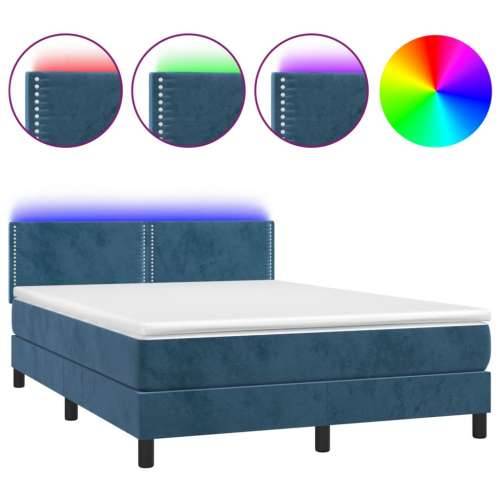 Krevet box spring s madracem LED tamnoplavi 140x200 cm baršun - Tamno plava 140 x 200 cm Obično s čavlima Cijena