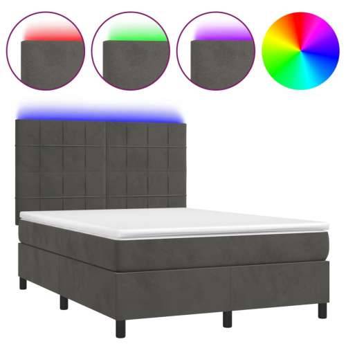 Krevet box spring s madracem LED tamnosivi 140x200 cm baršun - Tamno siva 140 x 200 cm Blok s kvadratima Cijena