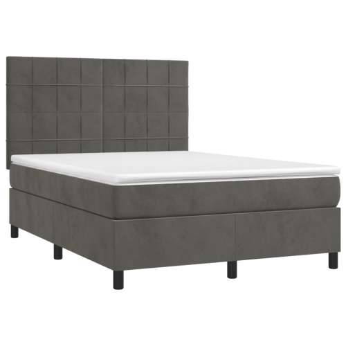 Krevet box spring s madracem LED tamnosivi 140x200 cm baršun - Tamno siva 140 x 200 cm Blok s kvadratima Cijena