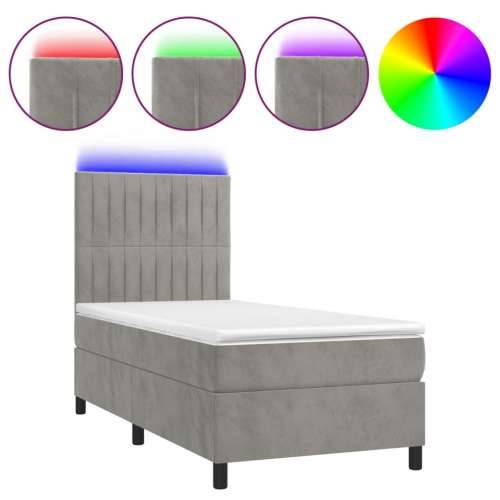 Krevet box spring s madracem LED svjetlosivi 90x200 cm baršun - Svjetlosiva 90 x 200 cm Okomite pruge Cijena