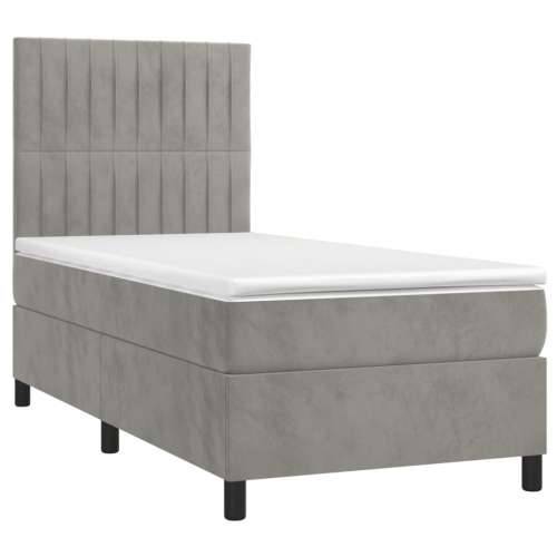 Krevet box spring s madracem LED svjetlosivi 90x200 cm baršun - Svjetlosiva 90 x 200 cm Okomite pruge Cijena