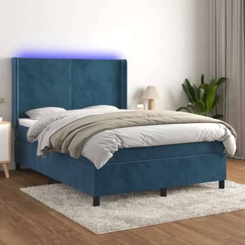 Krevet box spring s madracem LED tamnoplavi 140x190 cm baršun - Tamno plava 140 x 190 cm Gladak dizajn Cijena