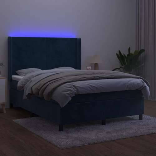 Krevet box spring s madracem LED tamnoplavi 140x190 cm baršun - Tamno plava 140 x 190 cm Gladak dizajn Cijena