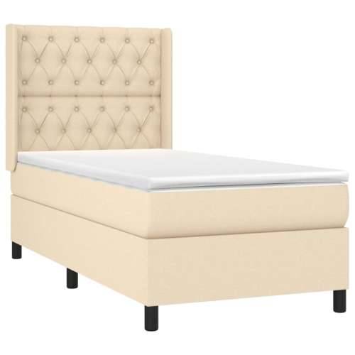 Krevet box spring s madracem LED krem 80 x 200 cm od tkanine - Krema 80 x 200 cm Dizajn s gumbima Cijena