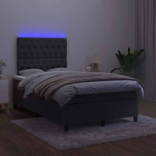 Krevet box spring s madracem LED crni 120 x 200 cm baršun - Crna 120 x 200 cm Dizajn s gumbima Cijena