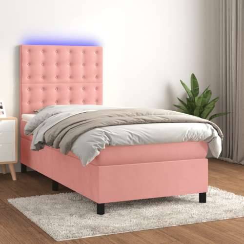 Krevet box spring s madracem LED ružičasti 80x200 cm baršunasti - Ružičasta 80 x 200 cm gumbi Cijena