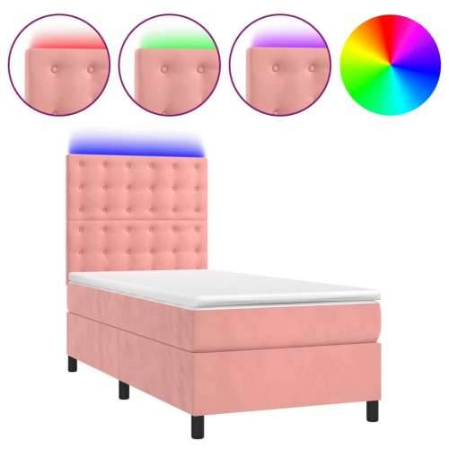 Krevet box spring s madracem LED ružičasti 80x200 cm baršunasti - Ružičasta 80 x 200 cm gumbi Cijena