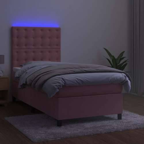 Krevet box spring s madracem LED ružičasti 80x200 cm baršunasti - Ružičasta 80 x 200 cm gumbi Cijena