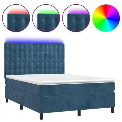 Krevet box spring s madracem LED tamnoplavi 140x200 cm baršun - Tamno plava 140 x 200 cm gumbi Cijena
