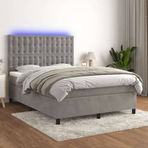 Krevet box spring s madracem LED svjetlosivi 140x200 cm baršun - Svjetlosiva 140 x 200 cm gumbi Cijena