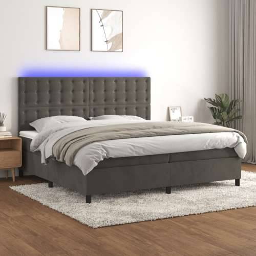 Krevet box spring s madracem LED tamnosivi 200x200 cm baršun - Tamno siva 200 x 200 cm gumbi Cijena