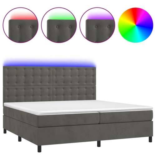 Krevet box spring s madracem LED tamnosivi 200x200 cm baršun - Tamno siva 200 x 200 cm gumbi Cijena