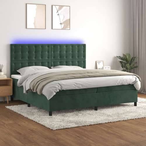 Krevet box spring s madracem LED tamnozeleni 200x200 cm baršun - Tamnozelena 200 x 200 cm gumbi Cijena