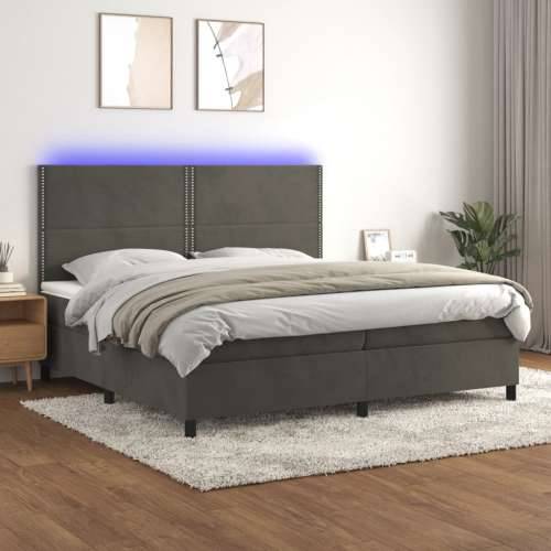 Krevet box spring s madracem LED tamnosivi 200x200 cm baršun - Tamno siva 200 x 200 cm Obično s čavlima Cijena