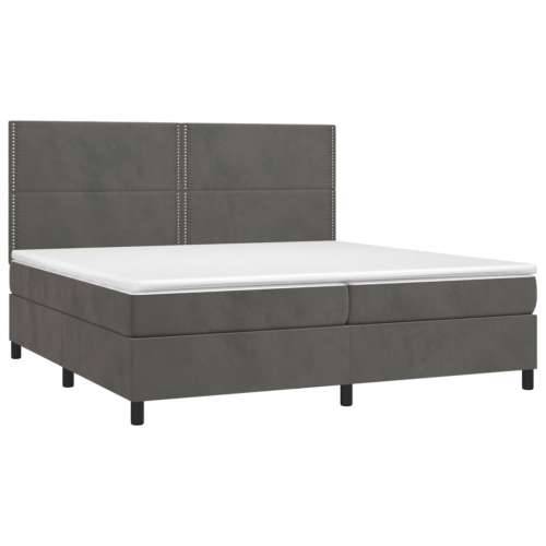 Krevet box spring s madracem LED tamnosivi 200x200 cm baršun - Tamno siva 200 x 200 cm Obično s čavlima Cijena