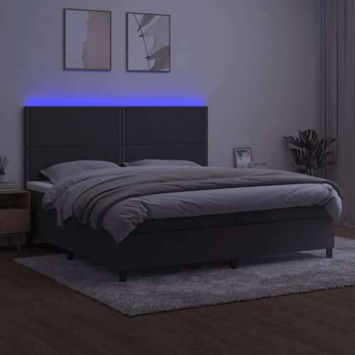 Krevet box spring s madracem LED tamnosivi 200x200 cm baršun - Tamno siva 200 x 200 cm Obično s čavlima Cijena