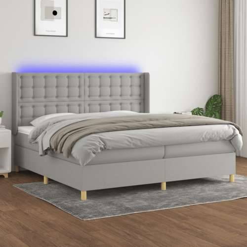 Krevet box spring s madracem LED svjetlosivi 200x200 cm tkanina  - Svjetlosiva 200 x 200 cm gumbi Cijena