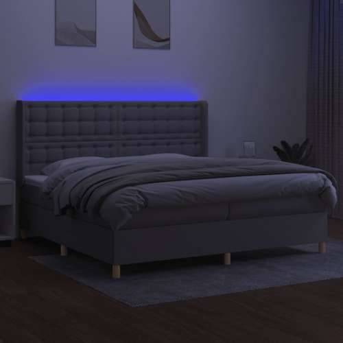 Krevet box spring s madracem LED svjetlosivi 200x200 cm tkanina  - Svjetlosiva 200 x 200 cm gumbi Cijena