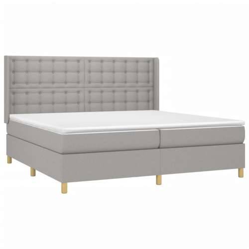 Krevet box spring s madracem LED svjetlosivi 200x200 cm tkanina  - Svjetlosiva 200 x 200 cm gumbi Cijena