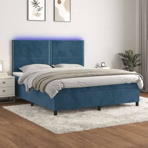 Krevet box spring s madracem LED tamnoplavi 160x200 cm baršun - Tamno plava 160 x 200 cm Obično s čavlima Cijena