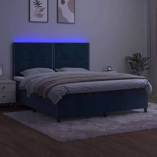 Krevet box spring s madracem LED tamnoplavi 160x200 cm baršun - Tamno plava 160 x 200 cm Obično s čavlima Cijena