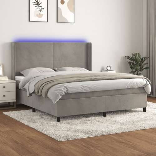 Krevet box spring s madracem LED svjetlosivi 180x200 cm baršun - Svjetlosiva 180 x 200 cm Gladak dizajn Cijena