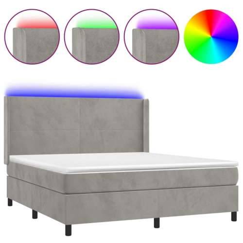 Krevet box spring s madracem LED svjetlosivi 180x200 cm baršun - Svjetlosiva 180 x 200 cm Gladak dizajn Cijena