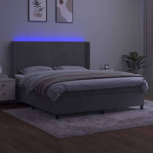 Krevet box spring s madracem LED svjetlosivi 180x200 cm baršun - Svjetlosiva 180 x 200 cm Gladak dizajn Cijena
