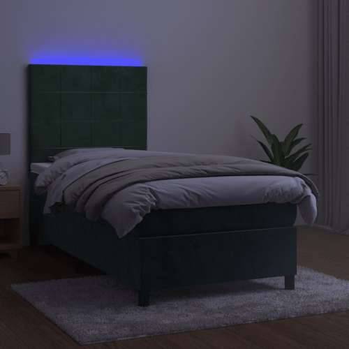 Krevet box spring s madracem LED tamnozeleni 90x200 cm baršun - Tamnozelena 90 x 200 cm Blok s kvadratima Cijena