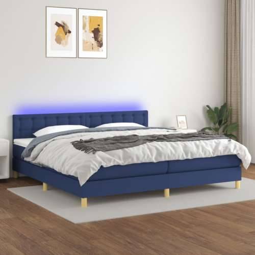 Krevet box spring s madracem LED plavi 200x200 cm od tkanine - Plava 200 x 200 cm gumbi Cijena