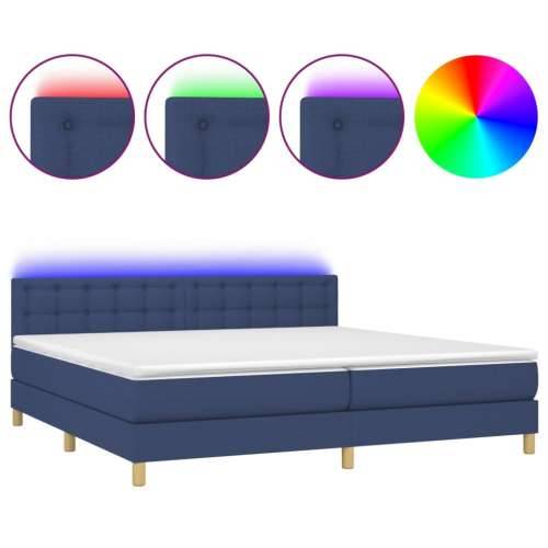 Krevet box spring s madracem LED plavi 200x200 cm od tkanine - Plava 200 x 200 cm gumbi Cijena