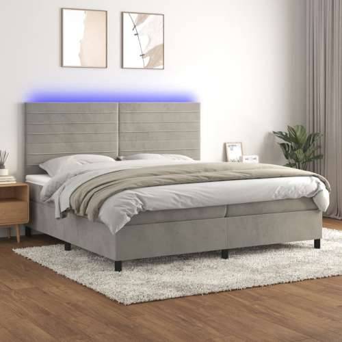 Krevet box spring s madracem LED svjetlosivi 200x200 cm baršun - Svjetlosiva 200 x 200 cm vodoravne pruge Cijena