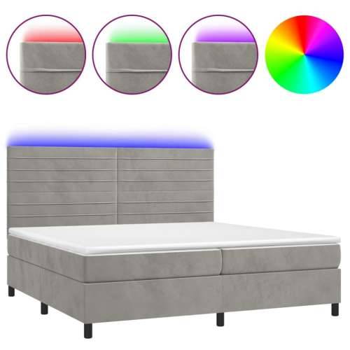 Krevet box spring s madracem LED svjetlosivi 200x200 cm baršun - Svjetlosiva 200 x 200 cm vodoravne pruge Cijena