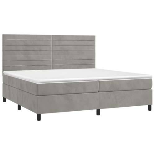 Krevet box spring s madracem LED svjetlosivi 200x200 cm baršun - Svjetlosiva 200 x 200 cm vodoravne pruge Cijena