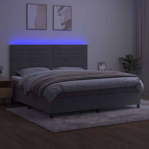 Krevet box spring s madracem LED svjetlosivi 200x200 cm baršun - Svjetlosiva 200 x 200 cm vodoravne pruge Cijena