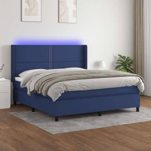 Krevet box spring s madracem LED plavi 160x200 cm od tkanine - Plava 160 x 200 cm Obično s čavlima Cijena