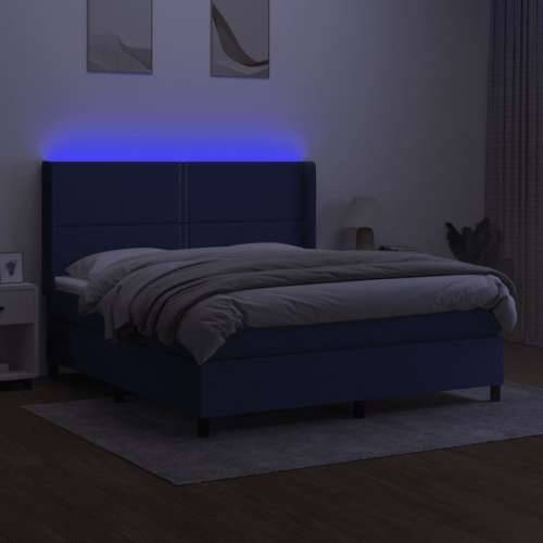 Krevet box spring s madracem LED plavi 160x200 cm od tkanine - Plava 160 x 200 cm Obično s čavlima Cijena