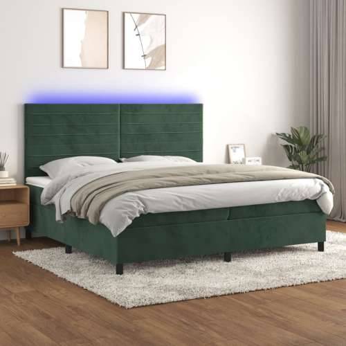 Krevet box spring s madracem LED tamnozeleni 200x200 cm baršun - Tamnozelena 200 x 200 cm vodoravne pruge Cijena