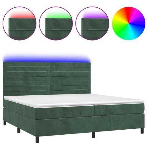 Krevet box spring s madracem LED tamnozeleni 200x200 cm baršun - Tamnozelena 200 x 200 cm vodoravne pruge Cijena