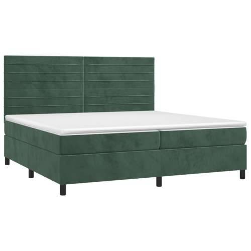 Krevet box spring s madracem LED tamnozeleni 200x200 cm baršun - Tamnozelena 200 x 200 cm vodoravne pruge Cijena