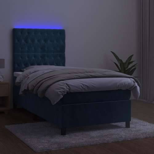 Krevet box spring s madracem LED tamnoplavi 90x200 cm baršun - Tamno plava 90 x 200 cm Dizajn s gumbima Cijena