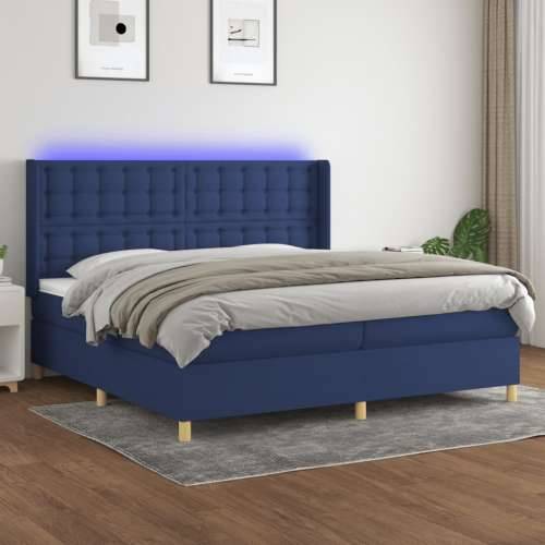 Krevet box spring s madracem LED plavi 200x200 cm od tkanine - Plava 200 x 200 cm gumbi Cijena