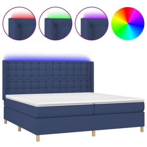 Krevet box spring s madracem LED plavi 200x200 cm od tkanine - Plava 200 x 200 cm gumbi Cijena