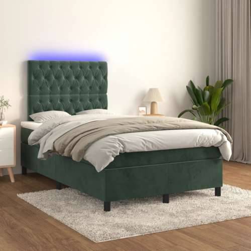 Krevet box spring s madracem LED tamnozeleni 120x200 cm baršun - Tamnozelena 120 x 200 cm Dizajn s gumbima Cijena